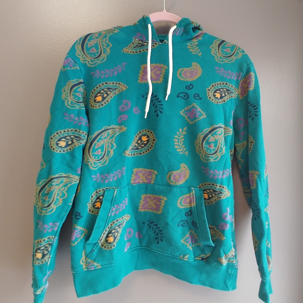 Paisley print turquoise hoodie